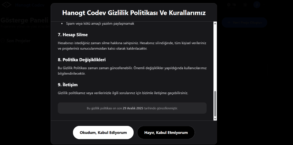 Politikayı Kabul Edin