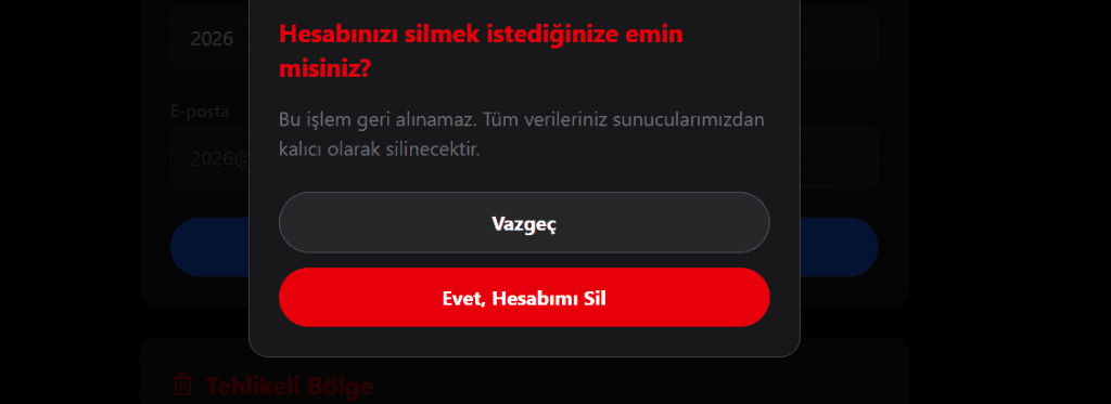 Hesap Silme Onayı